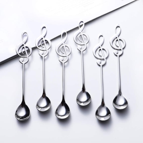 Spoons 6-Pack Creative Cute Teaspoons Stainless Steel Staff Musical Notation Shaped Coffee Spoons by (silver-music note)
