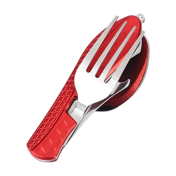 Spoons And Forks Set Stainless Steel, Easeky 4 in 1 Folding Camping Utensils Stainless Spoon Fork Combo Set Portable Multifunctional Lightweight Outdoor Tableware for Travel Backpacking Picnic Red