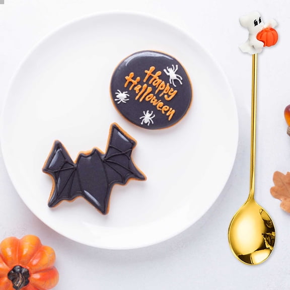 Spoons Halloween Spoons Pumpkin Witch Hat Spoons Dessert Spoon Coffee Spoon Ice Spoon Tea Spoon Mixing Spoons For Halloween Home Party Golden Serving Utensils Dining Table Set round 4 Piece Glass