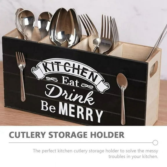 Spoons Silverware Wooden Cutlery Box Utensil Storage Holder Flatware Kitchen Counter for Kitchen and Home A