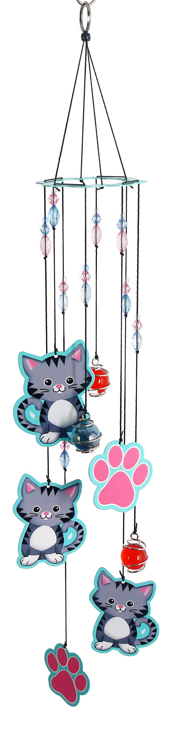 Playful Cat Metal Wind Chimes with Colorful Paw Prints