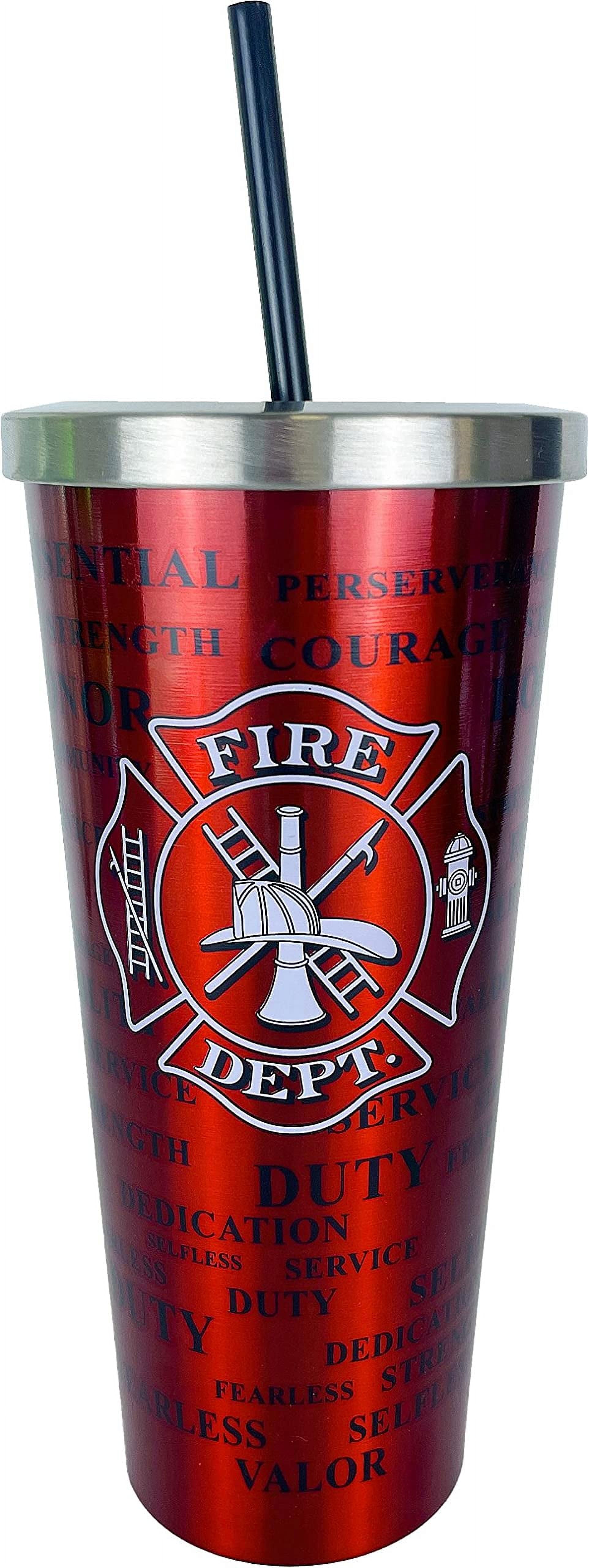 Spoontiques 18299 Fire Department Stainless Cup with Straw, 24 Oz ...