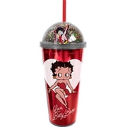 Spoontiques Betty Boop Dome Top Acrylic Tumbler, 20oz - Glitter-Filled Dome Top with Enclosed Figurine & Coordinating Reusable Straw - 10" Tall Double Wall Insulated Travel Cup