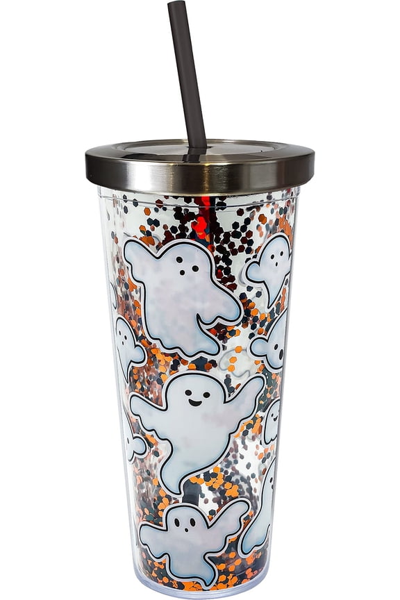 - Boo - Acrylic Tumbler - Glitter Cup with Straw - 20 oz