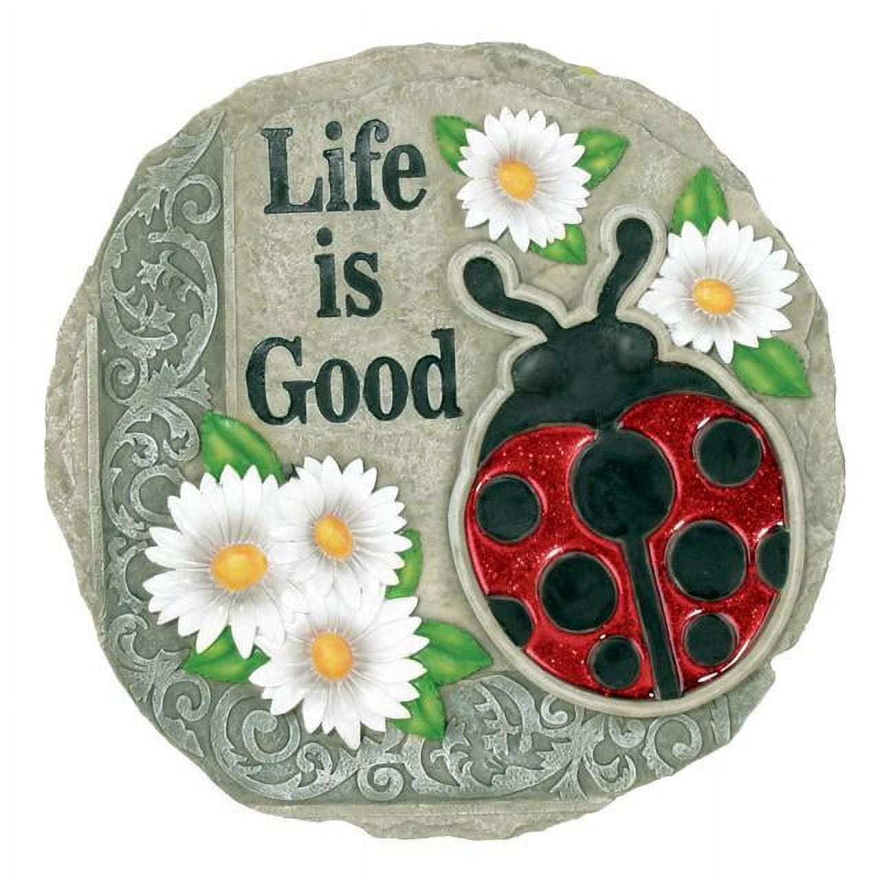 Life Is Good Ladybug Resin Stepping Stone with Floral Design