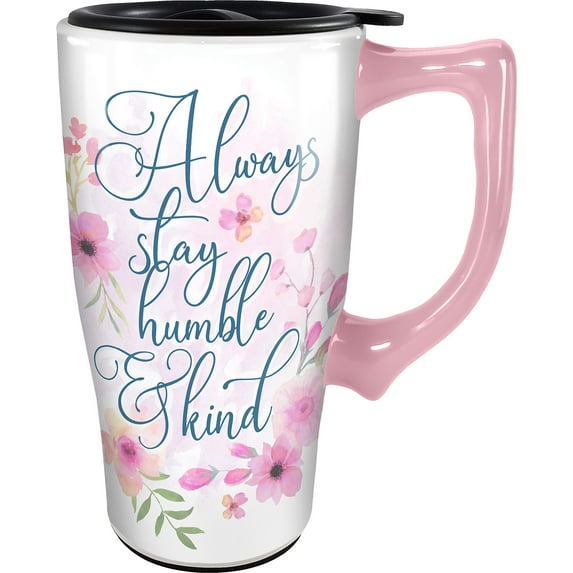 Spoontiques Humble and Kind Ceramic Travel Mug, 18 oz, White