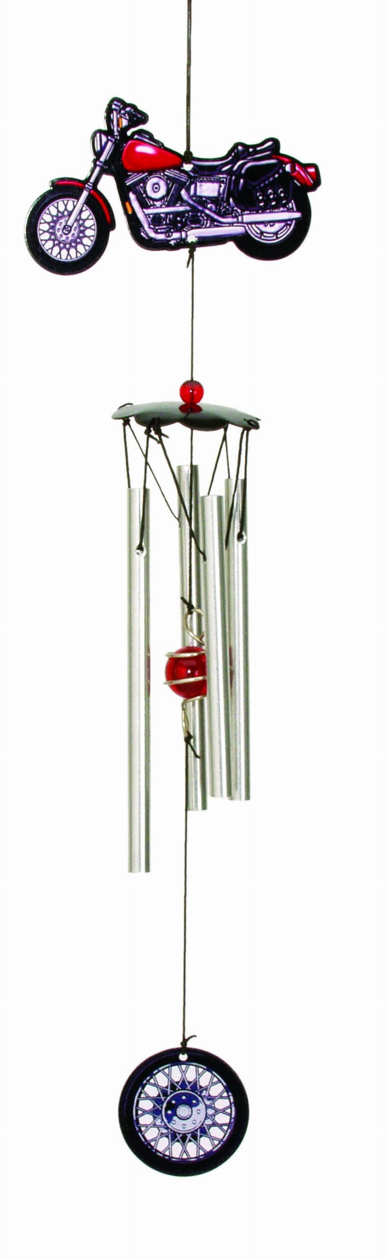 Red and Silver Metal Motorcycle Wind Chime, 18" Long
