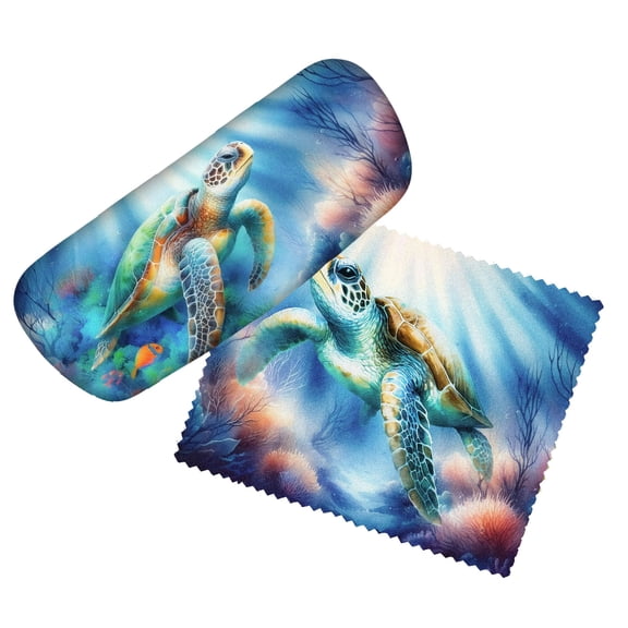 Spoontiques Sea Turtle Eyeglass Case - Includes Matching Microfiber Cleaning Cloth
