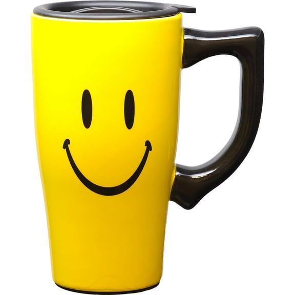 SMILEY FACE 18 OUNCE CERAMIC TRAVEL MUG