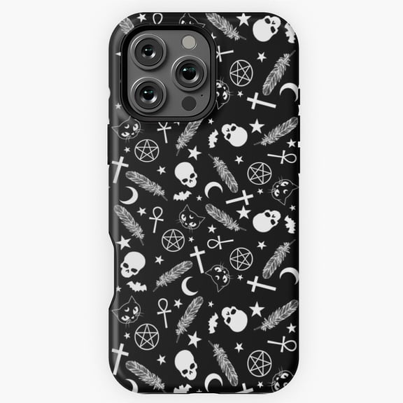Spoopy Gothic Witch Pattern Black and White Phone Case for iPhone 16 15 14 13 12 11 Pro Max M5904646