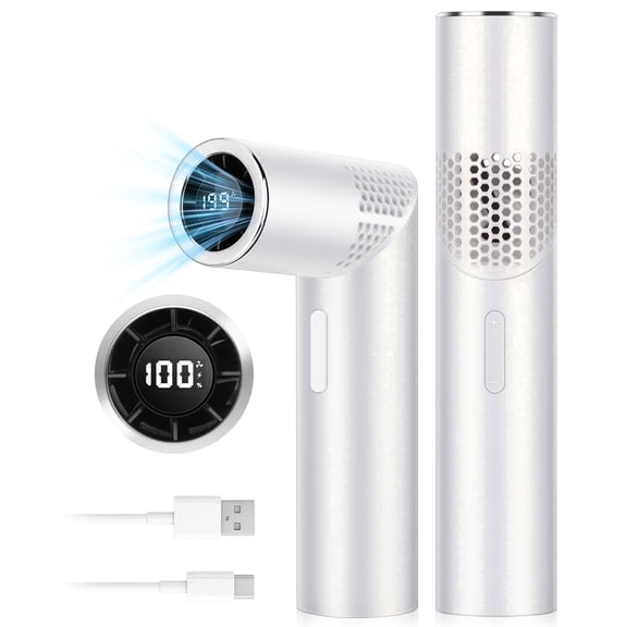 Spopal Portable Handheld Turbo Fan, 3000mAh Rechargeable Mini Fan with 90° Rotation, 199-Speed, 11H Runtime, LED Display for Outdoor Travel, White