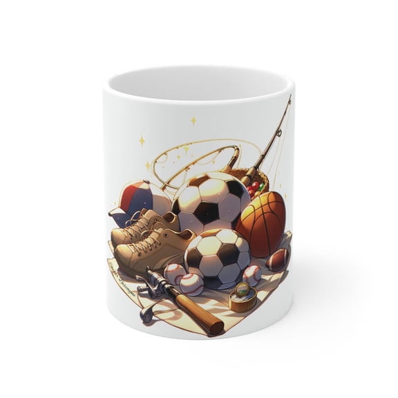 Spor Enthusiast Mug, Baseball Basketball S1occer Football FiS1Hing Coffee Cup