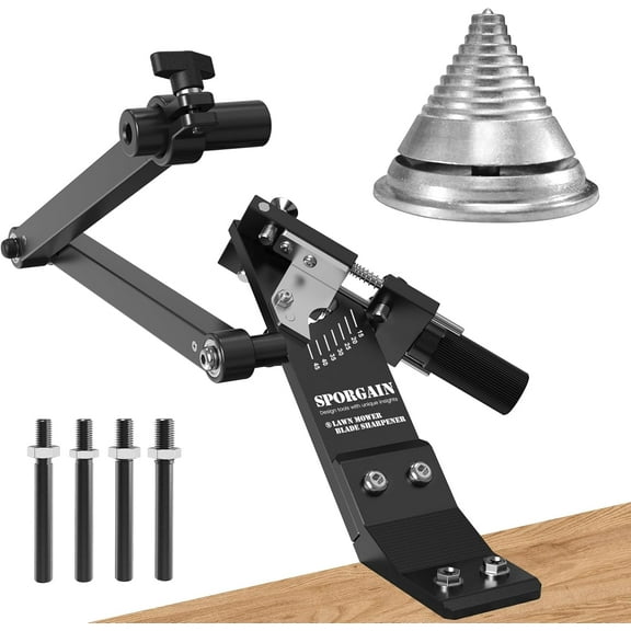 SporGain Lawn Mower Blade Sharpener & Balancer Kit, 15-45 Adjustable, High-Quality Zinc Alloy Balancer, Sturdy Aluminum Alloy Sharpener, Compatible with Most Blades, Black