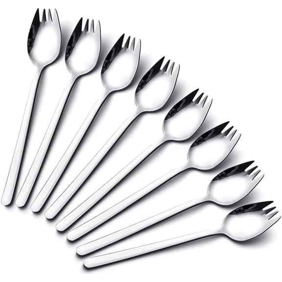 Sporks Stainless Steel, Salad Forks, 8 Pack 18/10 Stainless Steel Spork, 7.4 Inches Long Handle Dessert Spoons, Ice Cream Spoons Fork Reusable Fruit Appetizer Dessert Forks for Household Use