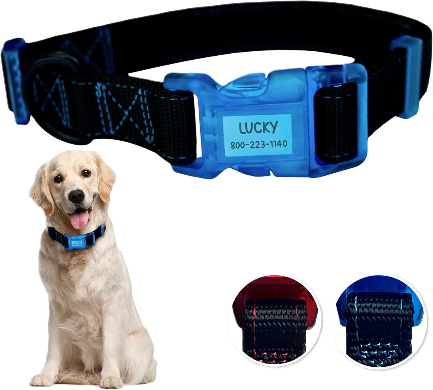 Sporn Dog ID Collar for Large Dogs, Black & Blue Dog Collar with 3 Pcs Prefolded Paper