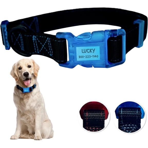 Sporn Dog ID Collar for Large Dogs, Black & Blue Dog Collar with 3 Pcs Prefolded Paper