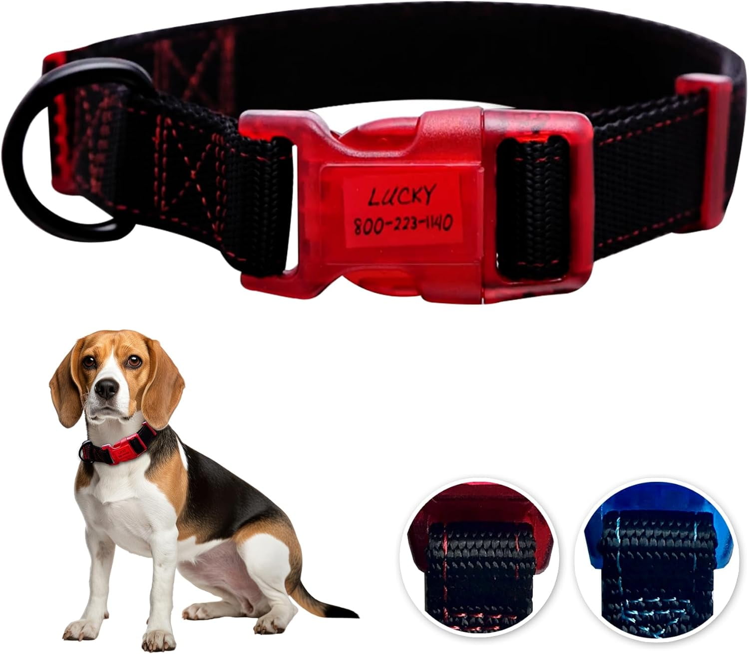 Sporn Dog ID Collar for Medium Dogs, Black & Red Dog Collar with 3 Pcs Prefolded Paper