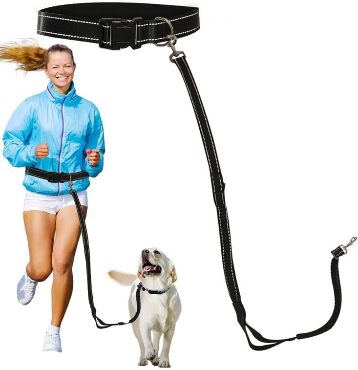 Sporn Run-Together Jogging Belt and Dog Leash, 6 ft, Black