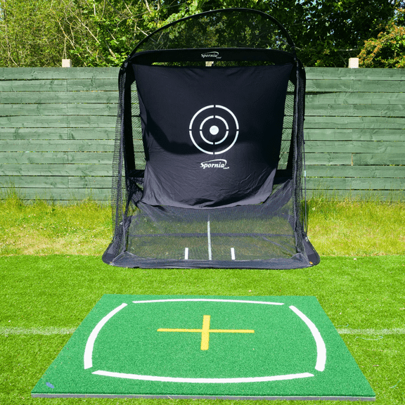 Spornia SPG-7 Golf Practice Net + Academy Mat Bundle