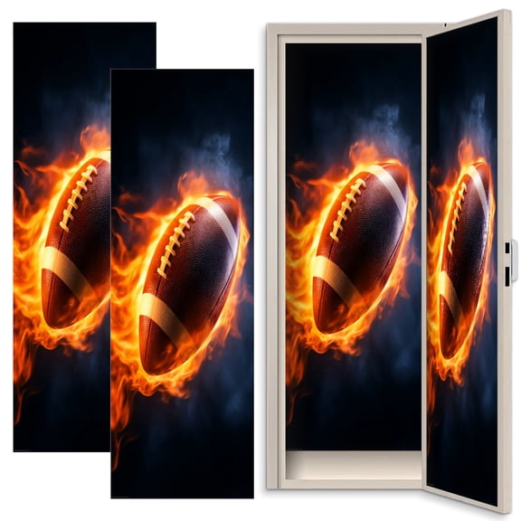 Sport 2 Pcs School Locker Magnetic Wallpaper 12" x 36" Flaming American Football Fire Dark Dynamic Sports Reusable Removable Locker Accessories Back to School Supplies