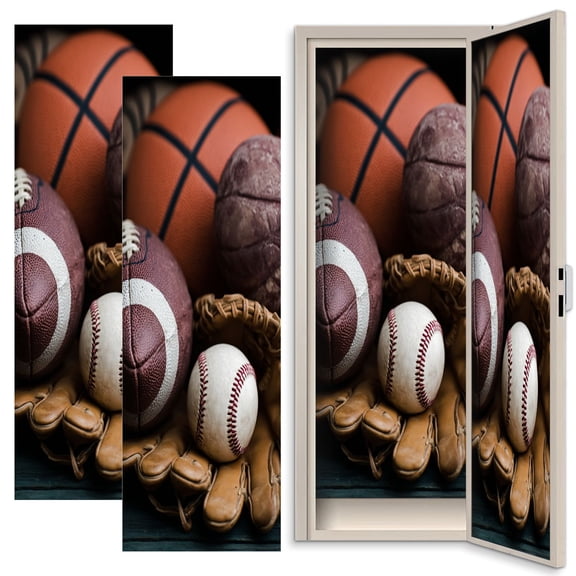 Sport 2 Pcs School Locker Magnetic Wallpaper 12" x 36" Leather Glove Baseball Basketball Football Balls Reusable Removable Locker Accessories Back to School Supplies