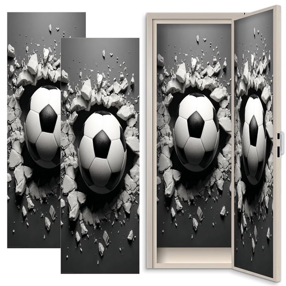 Sport 2 Pcs School Locker Magnetic Wallpaper 12" x 36" Soccer Ball Breaking 3D Effect Dynamic Impact Reusable Removable Locker Accessories Back to School Supplies