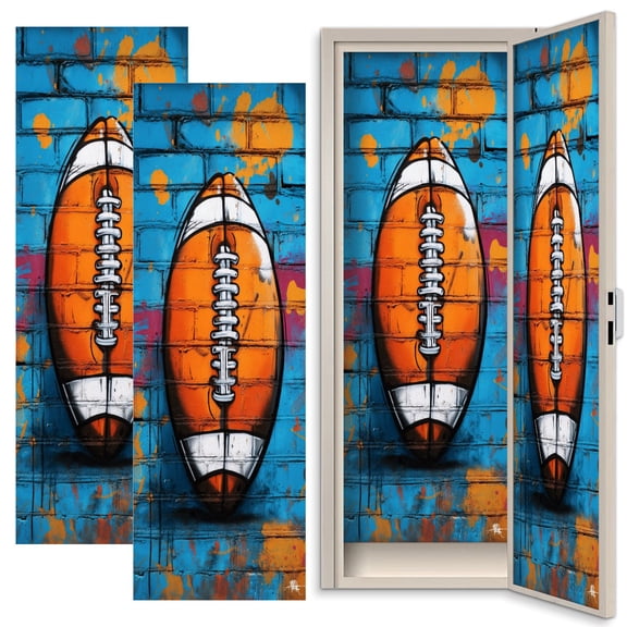 Sport 2 Pcs School Locker Magnetic Wallpaper 12" x 36" Vibrant Graffiti Style American Football Colorful Brick Wall Reusable Removable Locker Accessories Back to School Supplies
