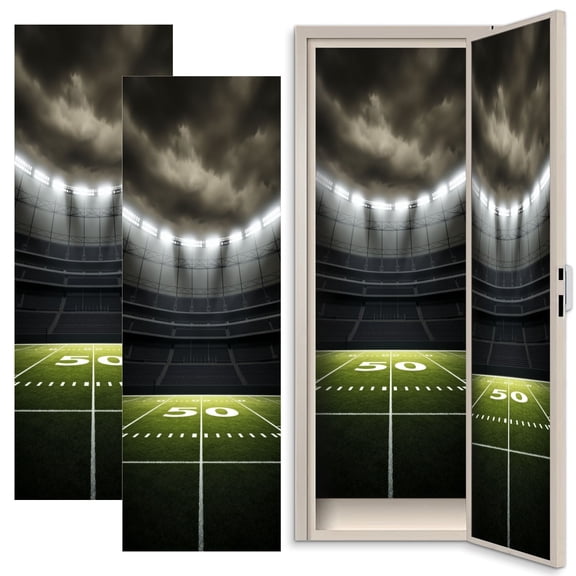 Sport 2 Pcs School Locker Magnetic Wallpaper for Boys 12" x 36" American Football Stadium Field 50 Yard Line Dramatic Storm Clouds Reusable Removable Locker Accessories Back to School Supplies
