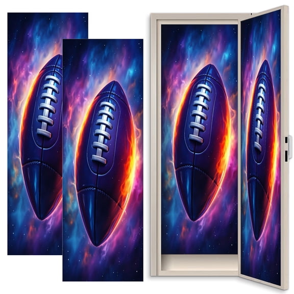 Sport 2 Pcs School Locker Magnetic Wallpaper for Boys 12" x 36" Futuristic Football Fiery Cosmic galaxy space Reusable Removable Locker Accessories Back to School Supplies