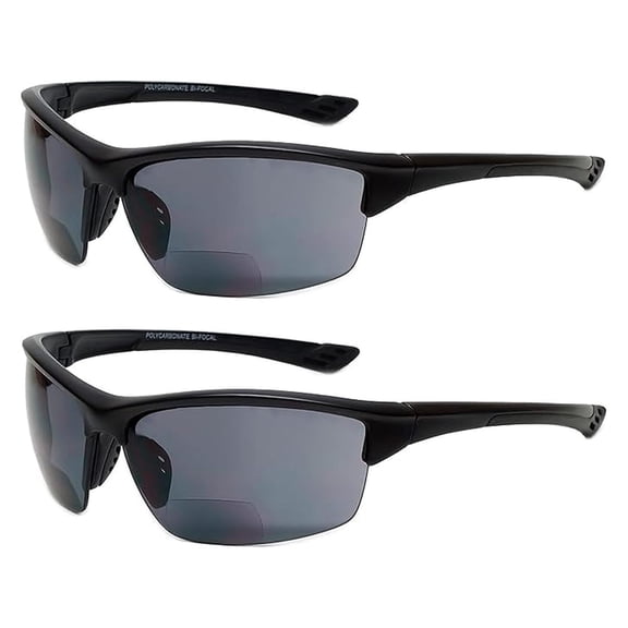 Sport 202BF Bifocal Reading Safety Glasses Readers Men Women Anti Fog Wrap Around Tinted UV Protection Semi-Rimless