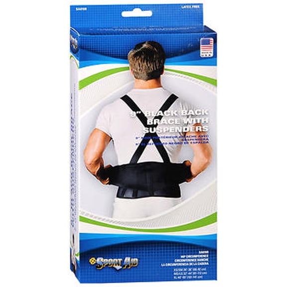 Sport Aid Back Support Brace with Suspenders, XL, Black