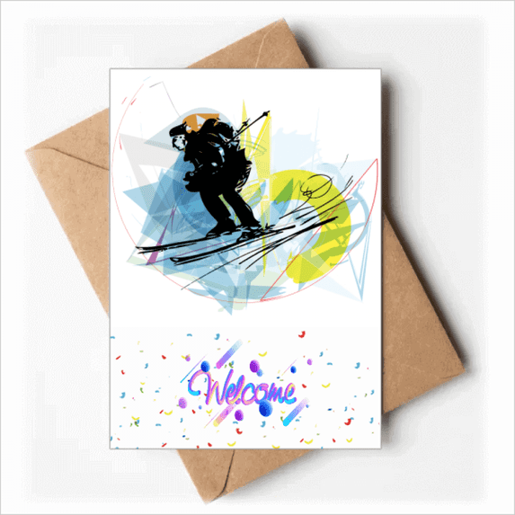 Sport Athletes Skiing Sports Watercolor Sketch Welcome Back Greeting Cards Envelopes Blank