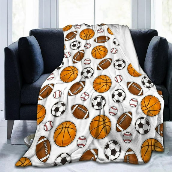 Sport Ball Basketball Soccer Football Baseball Throw Blanket Soft Bed Bedding Warm Cozy Plush Flannel Fleece Blankets Gifts for Boys Teens Men, Sofa Couch Bedroom Home Decor, 60x80