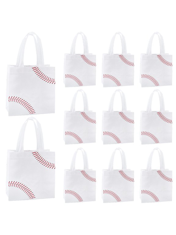 Sport Ball Theme Non-woven Fabrics Tote Bags Square Shopping Bags with Handles Red and White Baseball 20x9x20cm