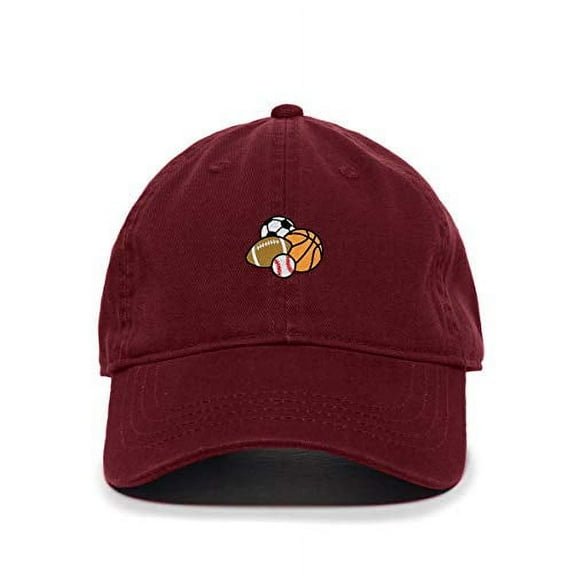 Sport Balls Baseball Cap Embroidered Cotton Adjustable Dad Hat Burgundy