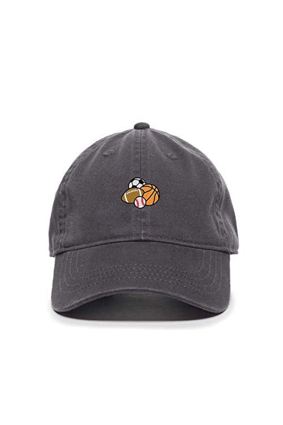 Sport Balls Baseball Cap Embroidered Cotton Adjustable Dad Hat Charcoal