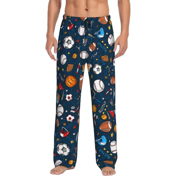 Sport Balls Men's Pajama Pants Soft Breathable Sleep Lounge Pants With Pockets, Elastic Waist PJS Bottoms For Nightwear & Home Large