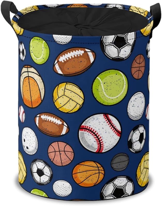 Sport Balls Seamless Pattern Laundry Basket Collapsible, Dirty Clothes Laundry Hamper for Bedroom Bathroom College Dorm Nursery Toy Organizer Storage Basket Round Gifts Basket