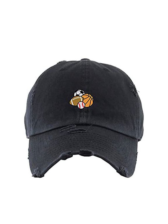 Sport Balls Vintage Baseball Cap Embroidered Cotton Adjustable Distressed Dad Hat Brush Black