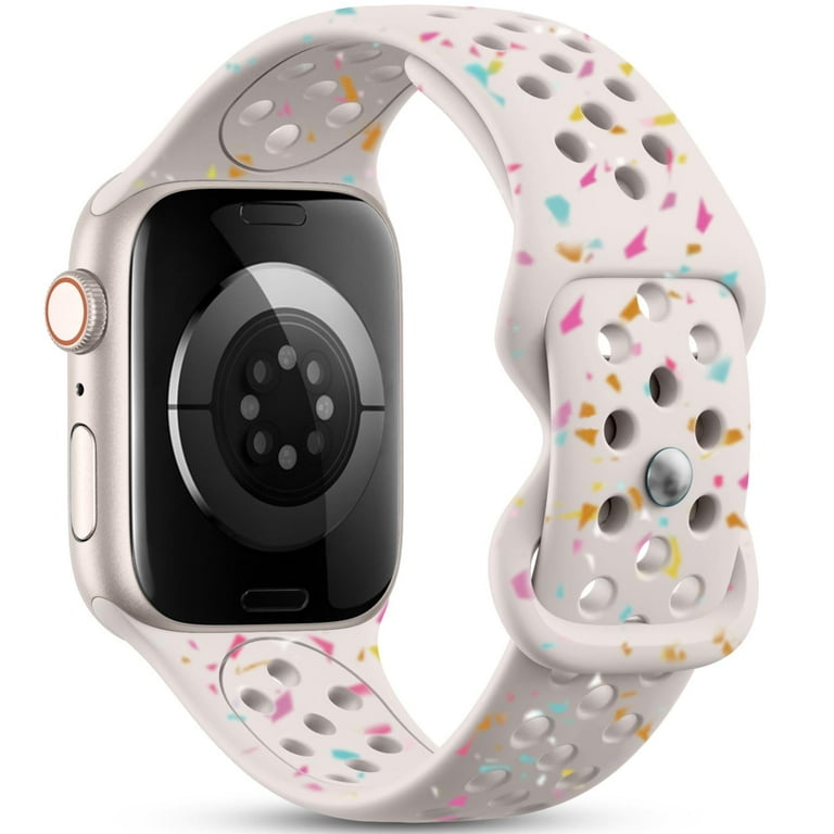 Sport Band Compatible with Apple Watch Bands for Women Men 40mm 44mm 41mm 45mm 49mm 38mm 42mm Colorful Flakes Pattern Silicone Breathable Replacement Band for iWatch SE Series 9 8 7 6 5 4 3 2 1 Apple ...