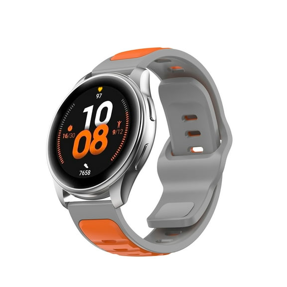 Sport Band Compatible for Samsung Galaxy Watch 4 Classic 42mm, Soft Silicone Watch Strap Durable Adjustable Buckle Sweat-Proof Wristband for Samsung Galaxy Watch 4 Classic 42mm, Orange+Gray