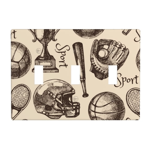 Sport Baseball Football Basketball 3 Gang Light Switch Cover Decorative Triple Toggle Wall Plate for Kitchen Bedroom Bathroom Living Room Decor