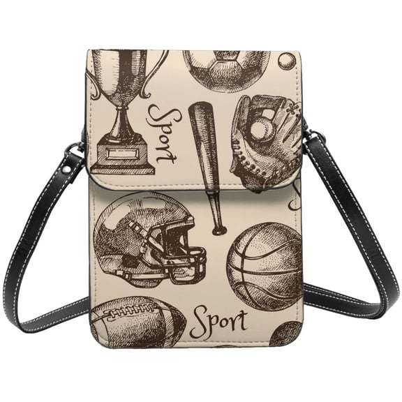 Sport Baseball Football Basketball Cell Phone Purse Small Crossbody Bag with Strap Credit Card Slots Leather Shoulder Wallet for Women