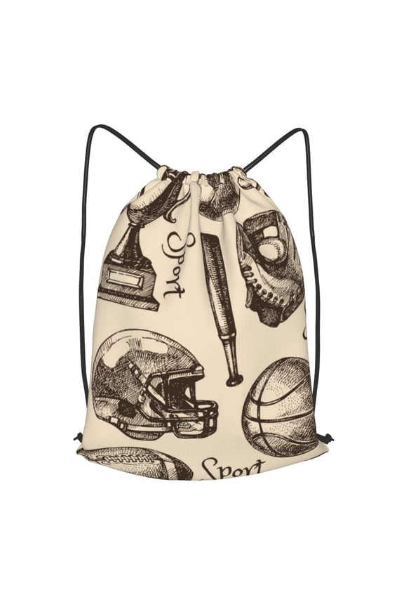 Sport Baseball Football Basketball Drawstring Backpack Gym String Bag Sports Sackpack Cinch Sack, Small