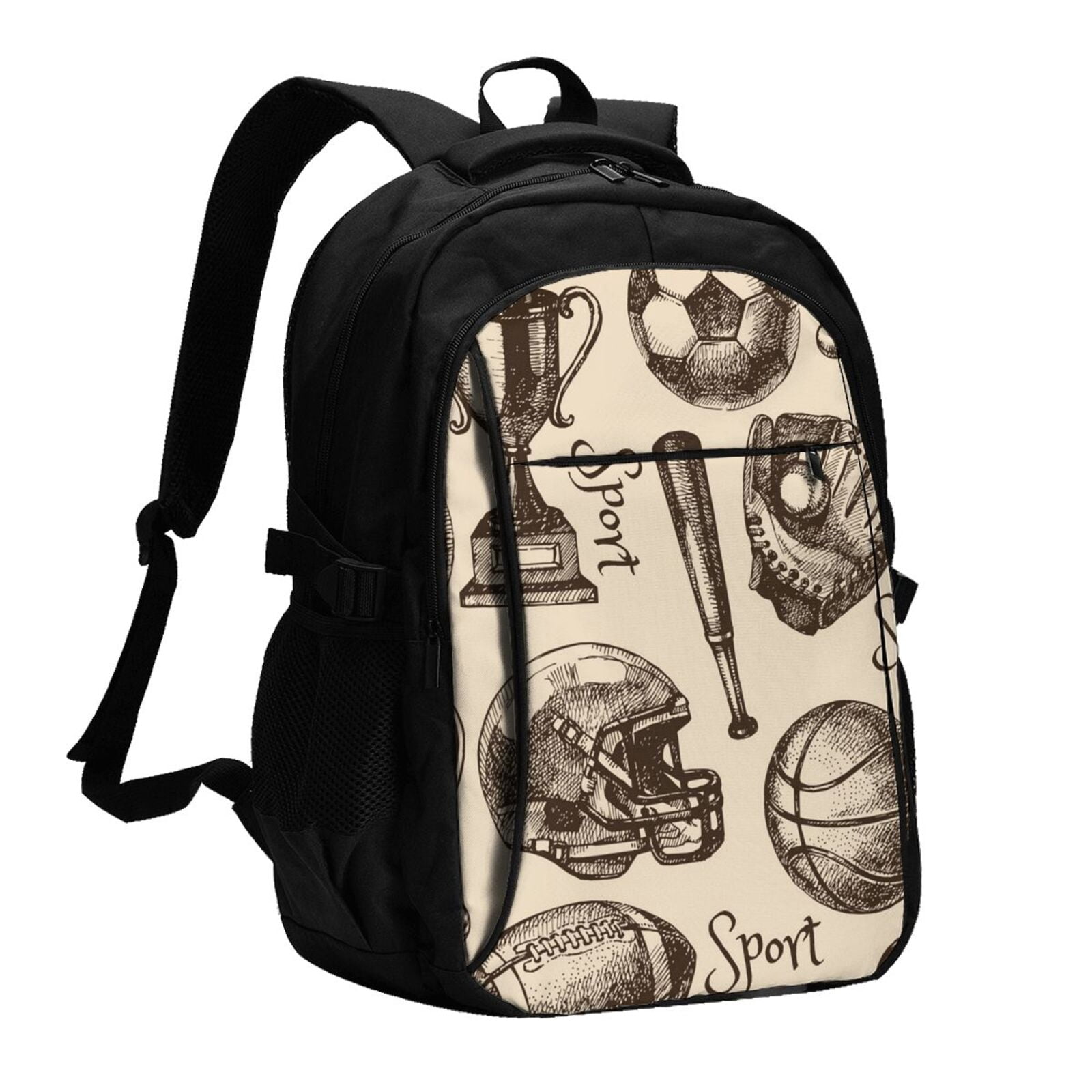 Sport Baseball Football Basketball Laptop Backpack with USB Charging Headphone Port Casual Daypack Bag College Business Travel