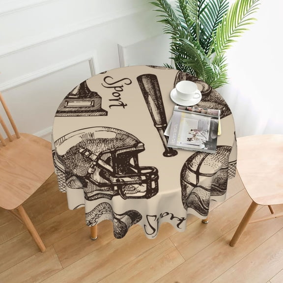 Sport Baseball Football Basketball Tablecloths Round 60 inch Fabric Table Cloth Cover for Dining Kitchen Wedding Party