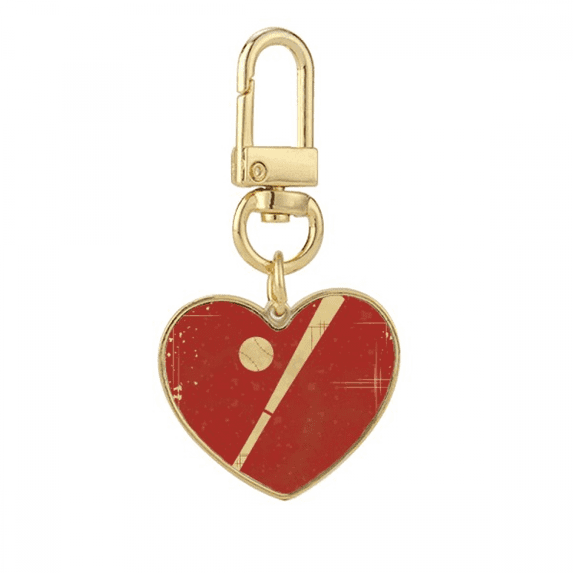 Sport Baseball Illustration Red Pattern Gold Heart Keychain Metal Keyring Holder