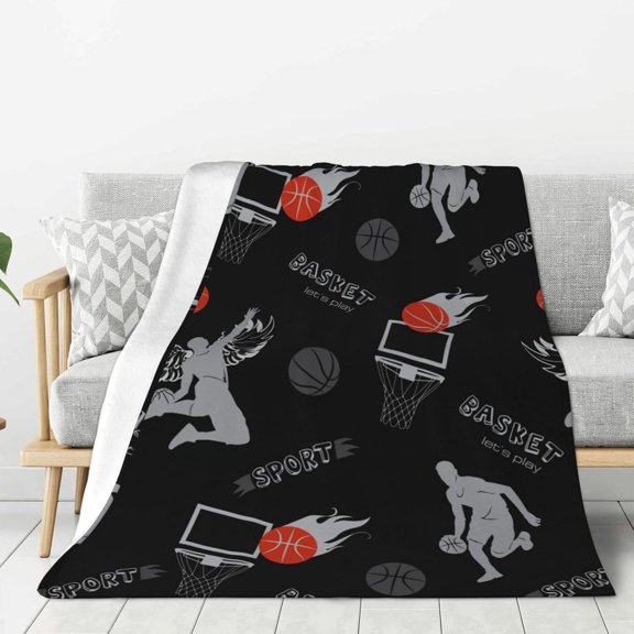 Sport Basketball Background Throw Blanket Ultra Soft Warm All Season Decorative Fleece Blankets for Bed Chair Car Sofa Couch Bedroom 50"X40"