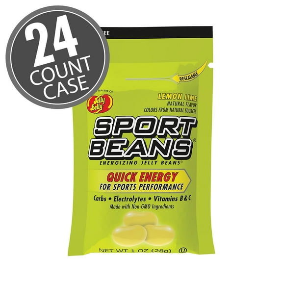 Sport Beans - Lemon Lime Flavor, Energizing Jelly Beans by Jelly Belly, 24 Resealable 1 Ounce Bags