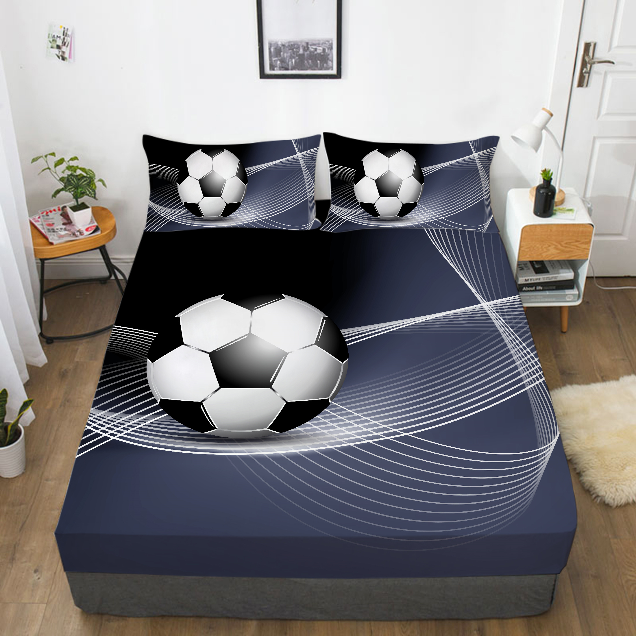 Sport Bed Cover 3D Bedding Set Football Fitted Sheet Set Home Bedroom